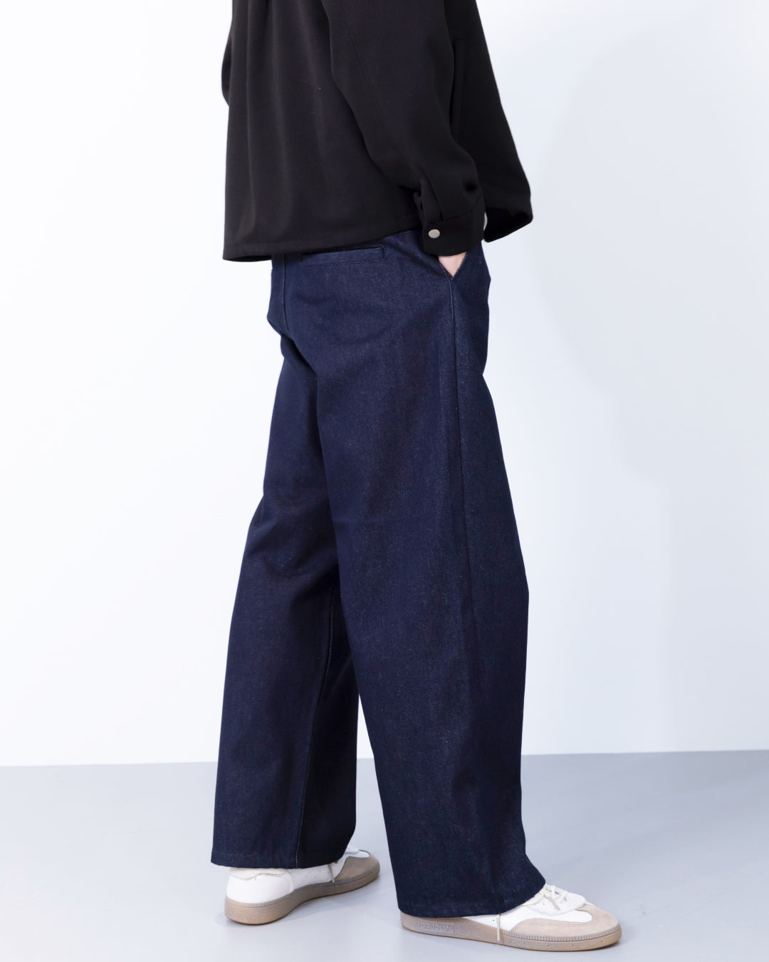 Wide Straight Denim Pants -indigo-