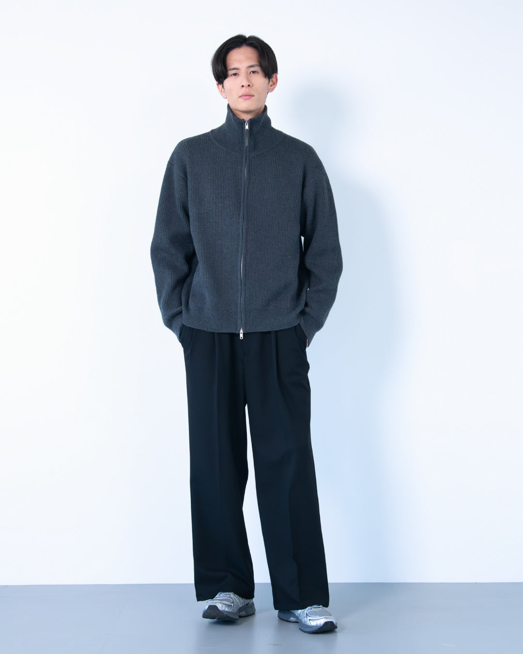 Wool Mixed Drivers Knit -dark gray-