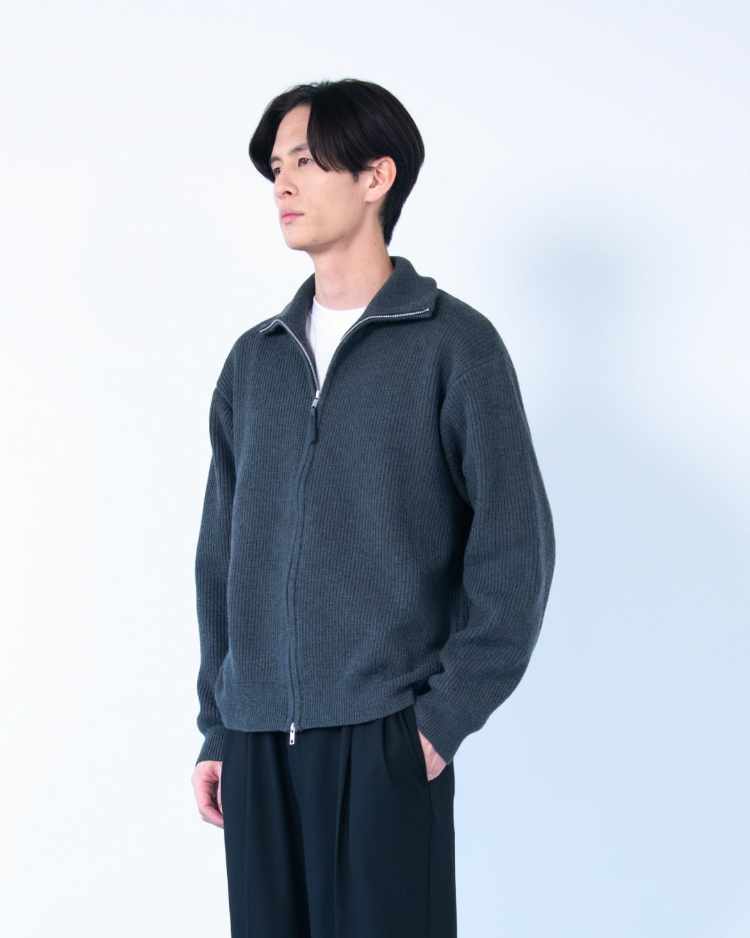 Wool Mixed Drivers Knit -dark gray-