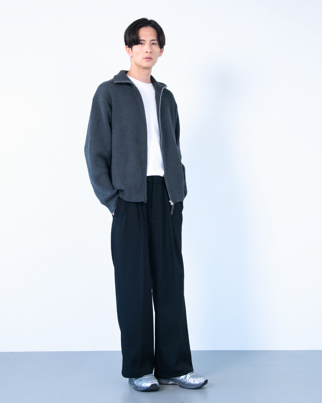 Wool Mixed Drivers Knit -dark gray-