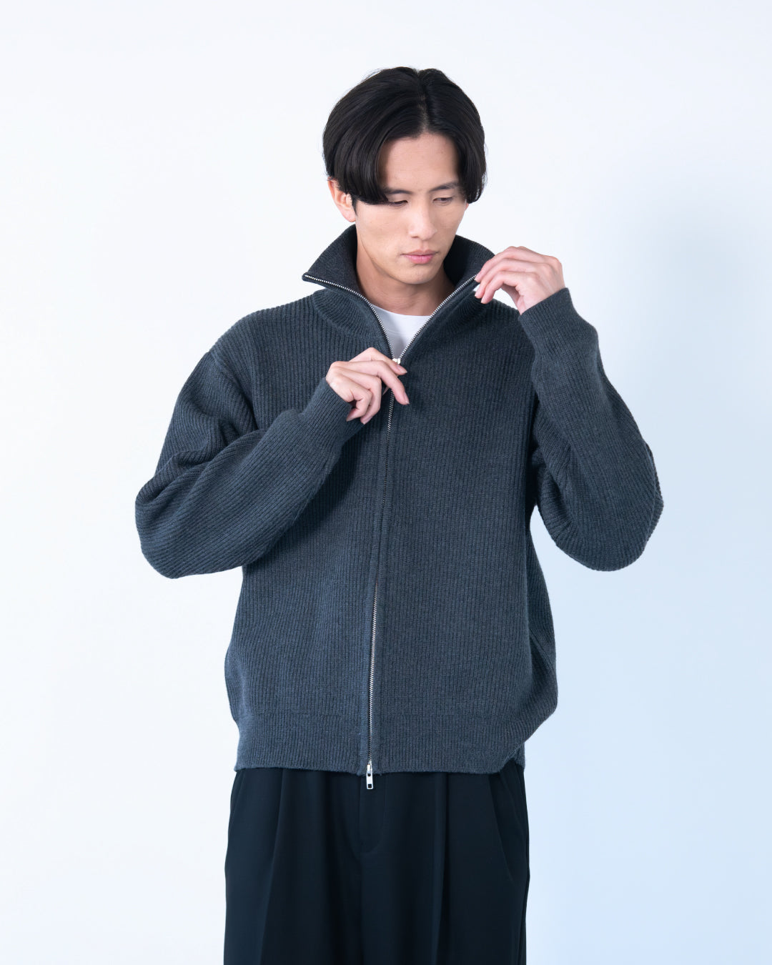 Wool Mixed Drivers Knit -dark gray-