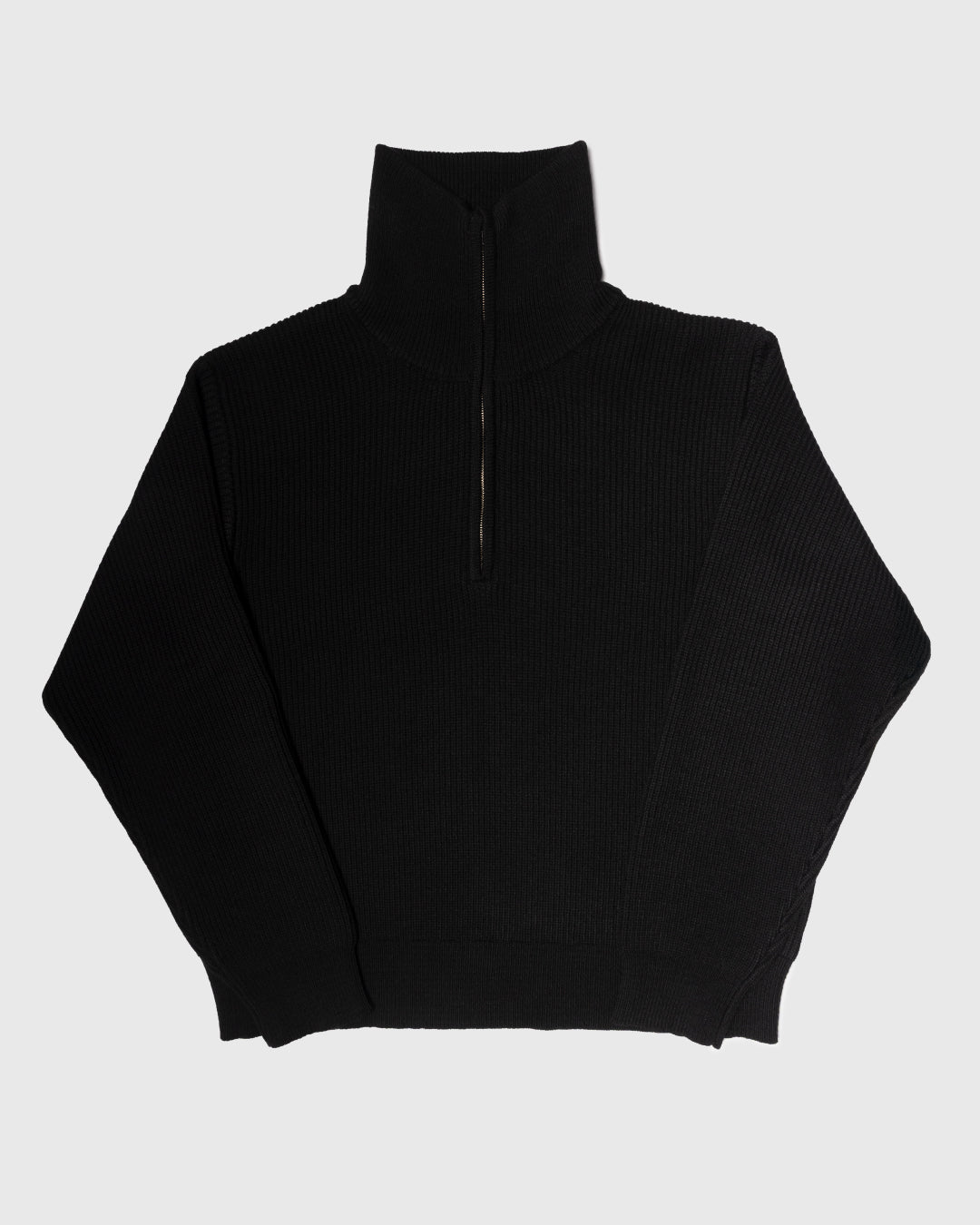 Wool Mixed Half Zip Knit -black-