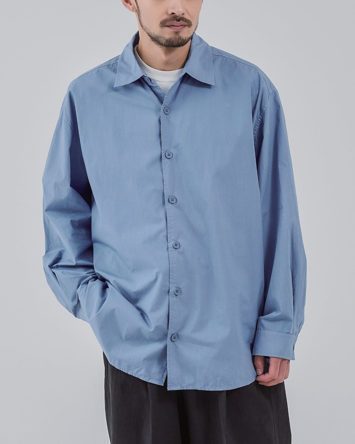 Garment Dyed L/S Shirt -blue-