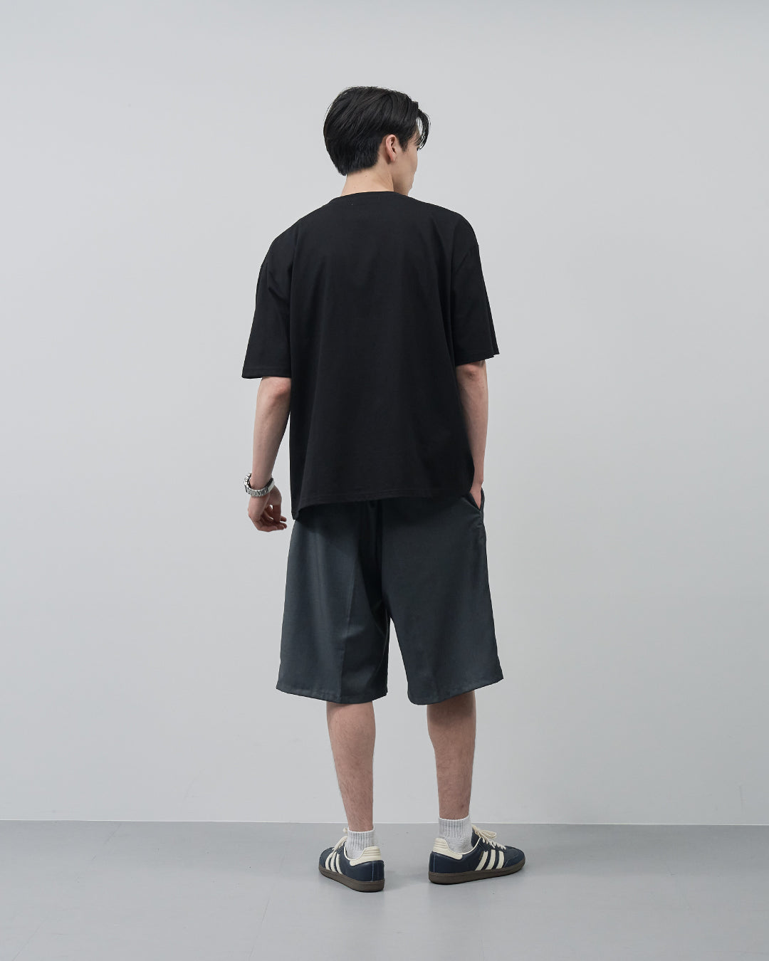 1Tuck Wide Easy Half Slacks -gray-