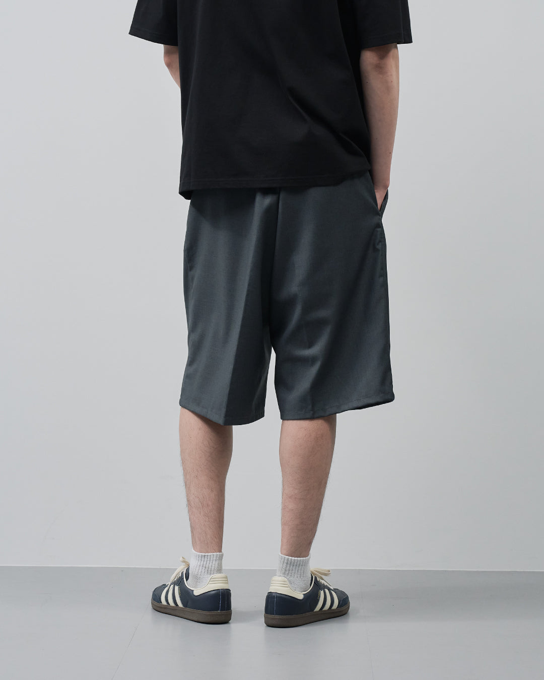 1Tuck Wide Easy Half Slacks -gray-