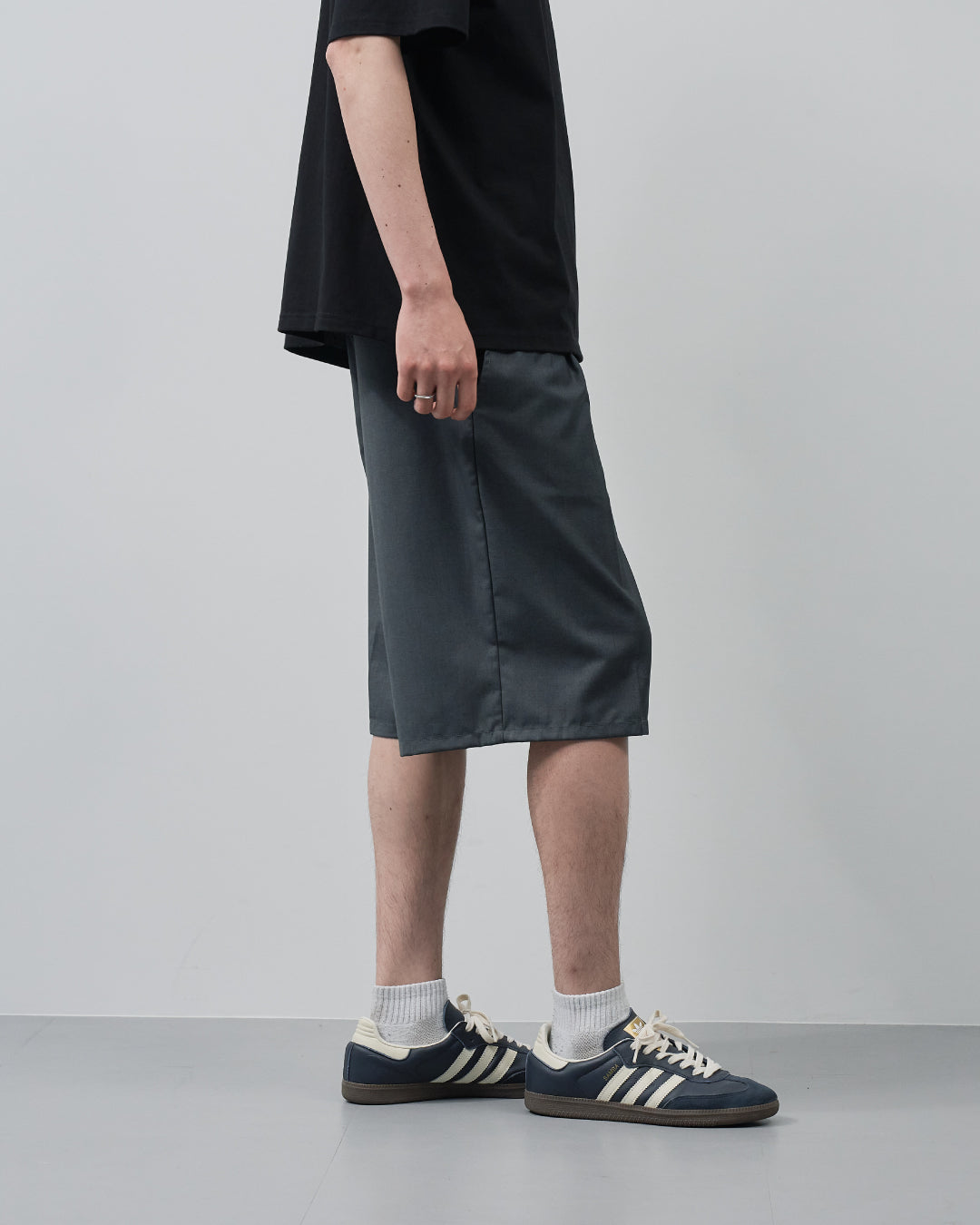 1Tuck Wide Easy Half Slacks -gray-