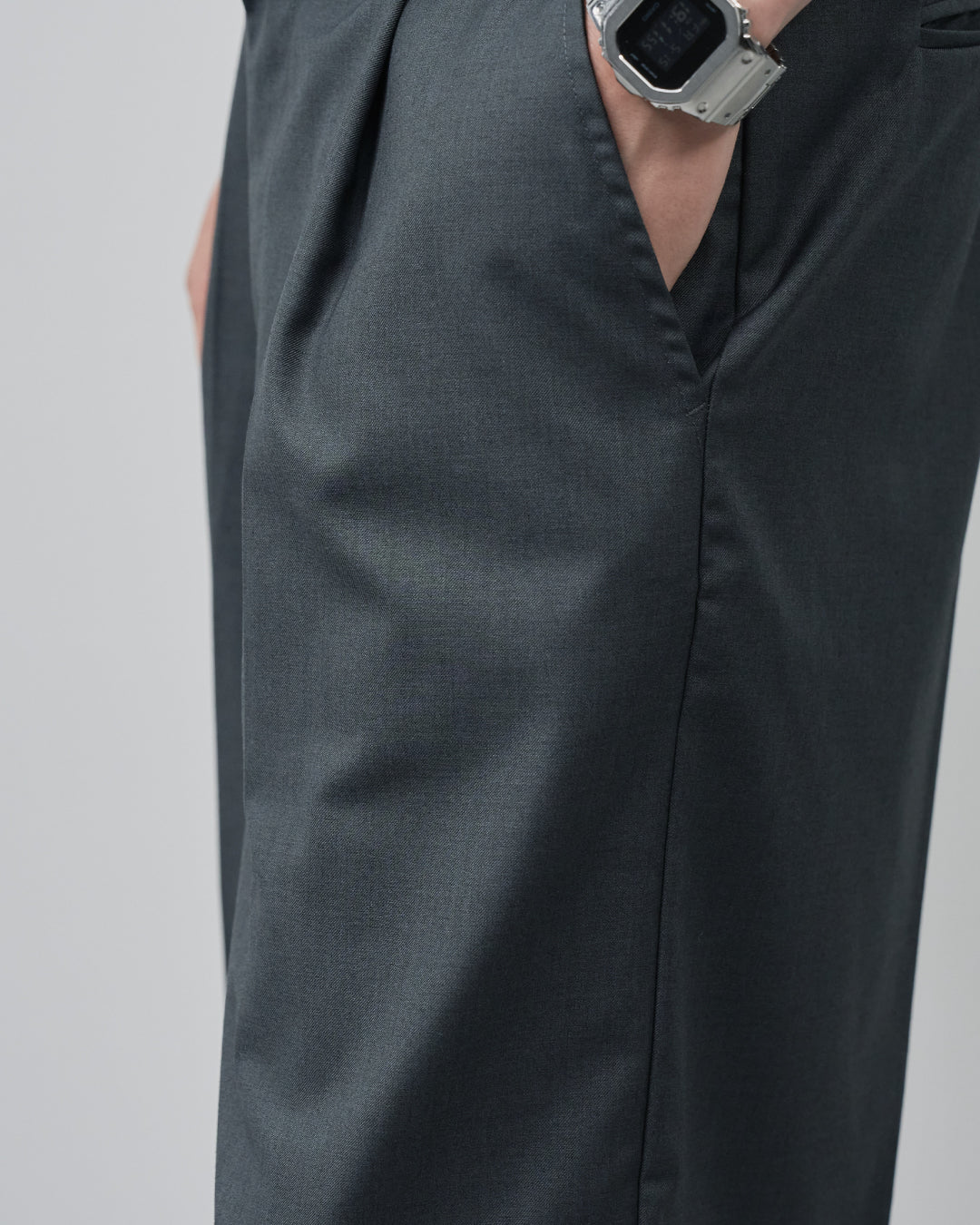 1Tuck Wide Easy Half Slacks -gray-