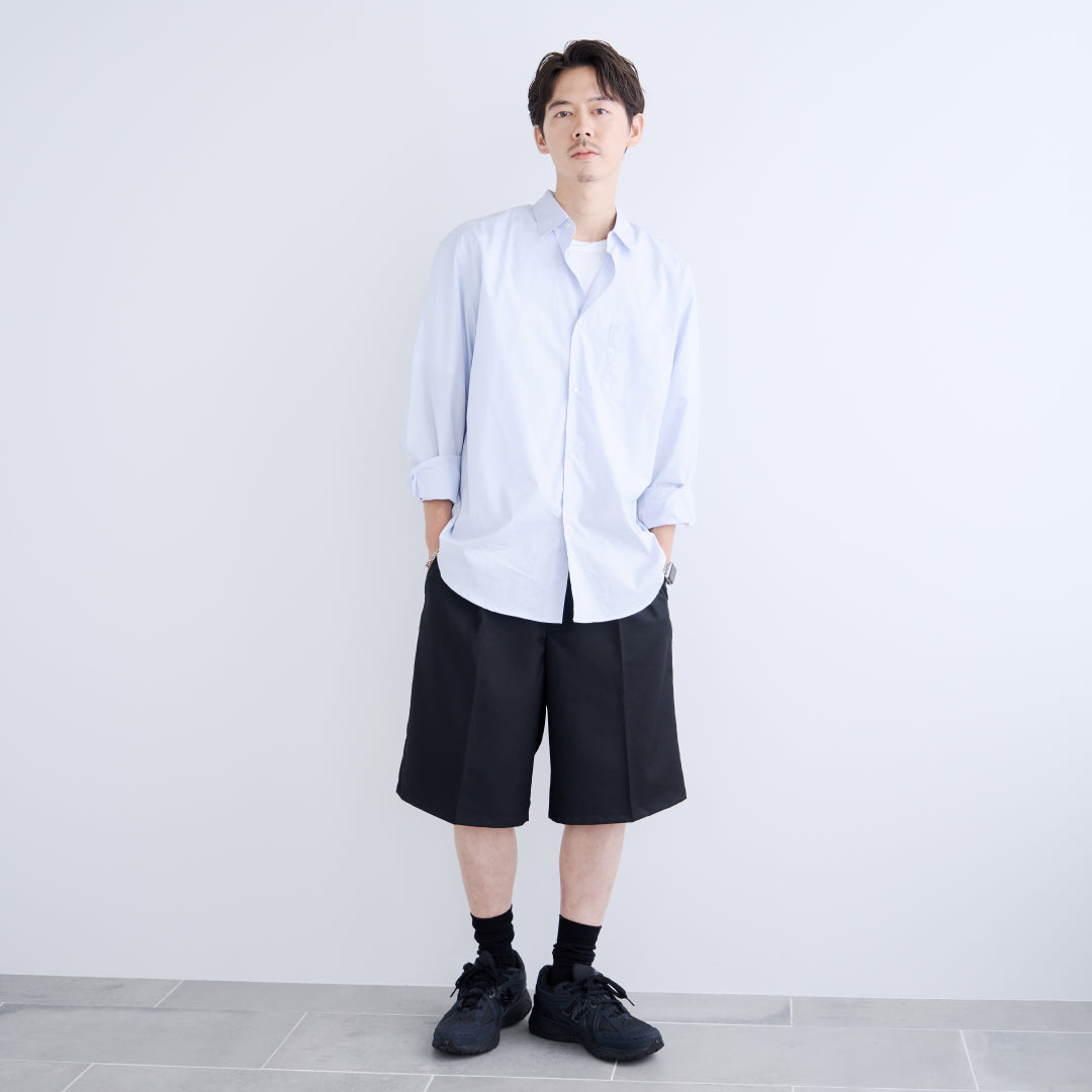 1Tuck Wide Easy Half Slacks -black-