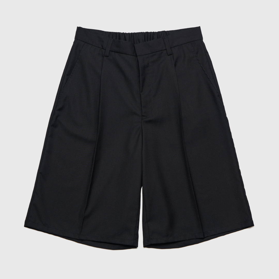 1Tuck Wide Easy Half Slacks -black-