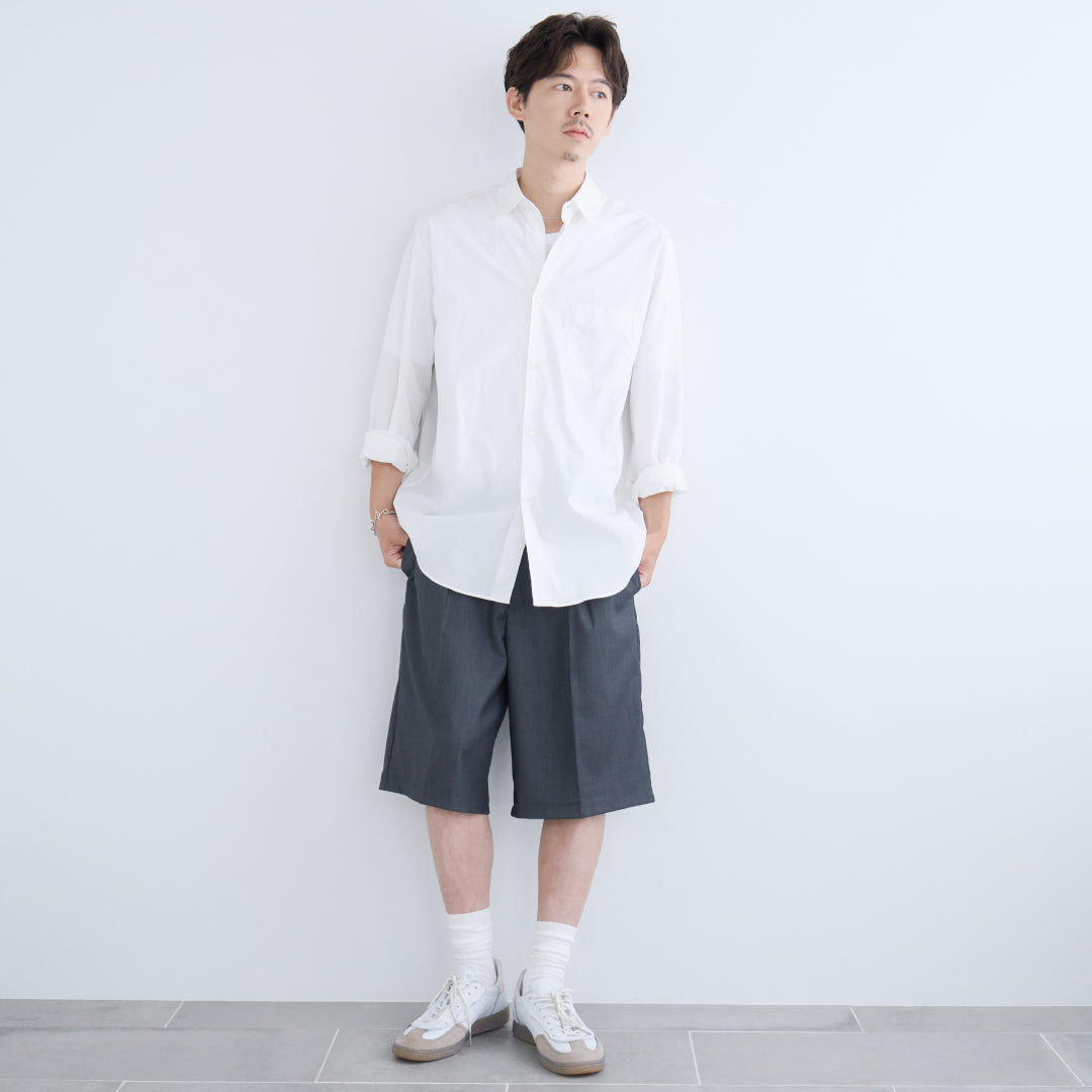 1Tuck Wide Easy Half Slacks -gray-