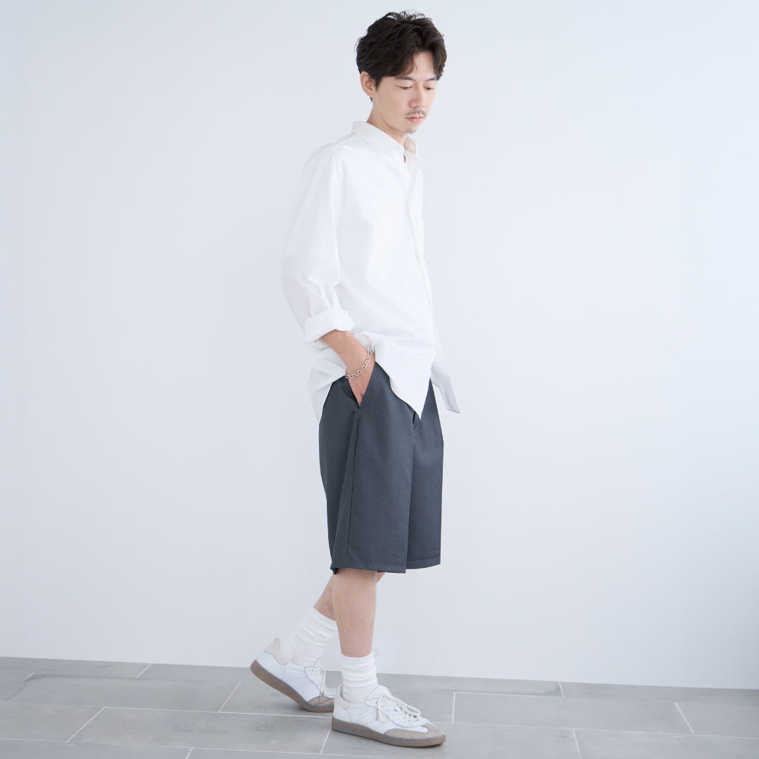 1Tuck Wide Easy Half Slacks -gray-