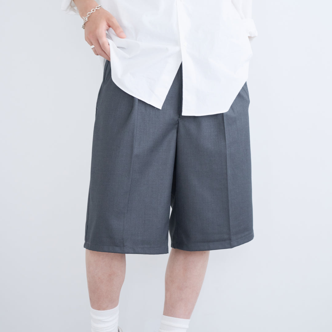 1Tuck Wide Easy Half Slacks -gray-