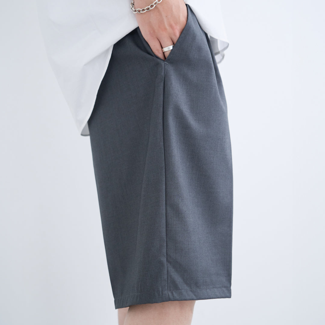 1Tuck Wide Easy Half Slacks -gray-