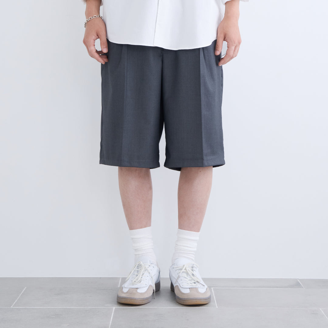 1Tuck Wide Easy Half Slacks -gray-