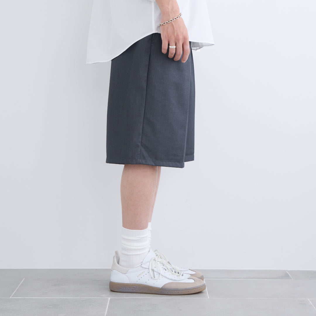 1Tuck Wide Easy Half Slacks -gray-