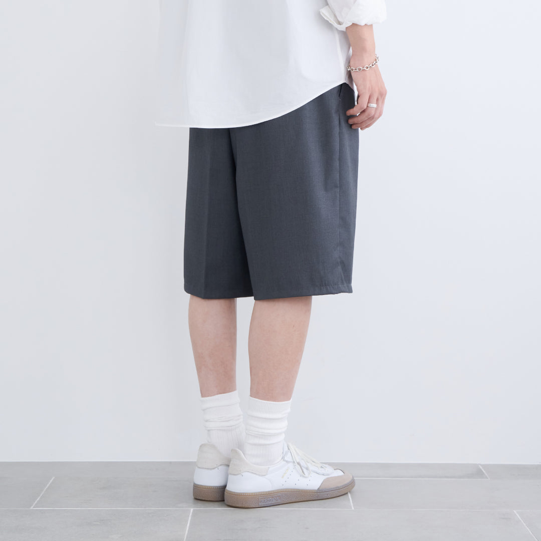 1Tuck Wide Easy Half Slacks -gray-