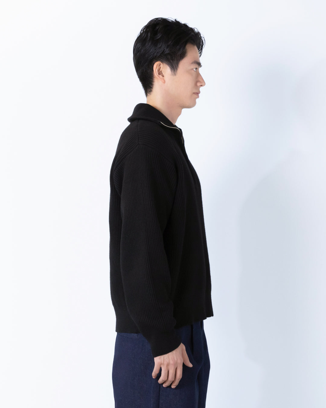 Wool Mixed Half Zip Knit -black-