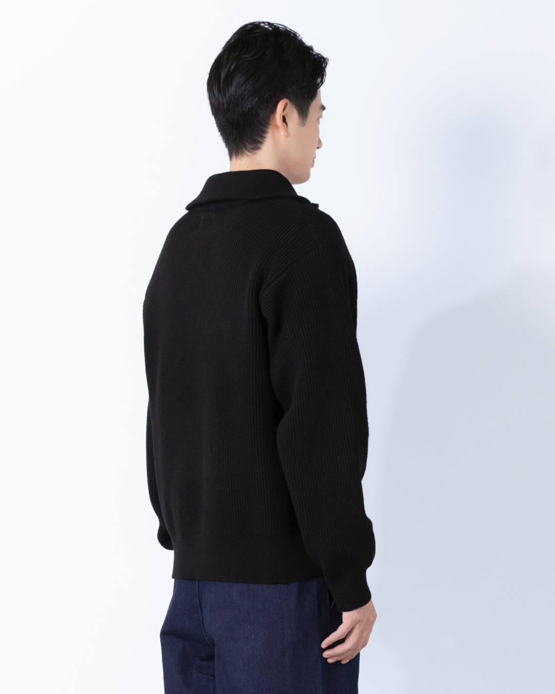 Wool Mixed Half Zip Knit -black-
