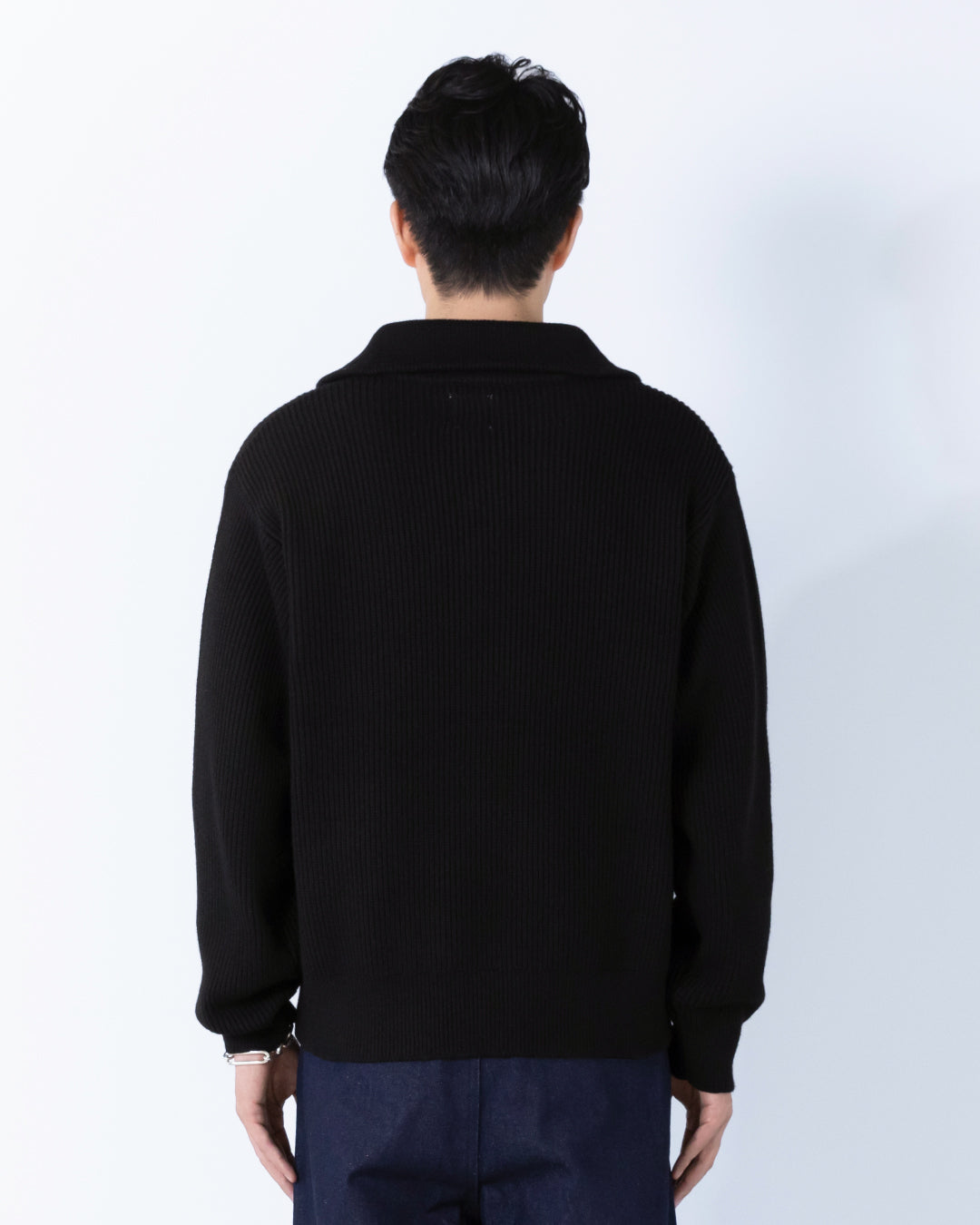 Wool Mixed Half Zip Knit -black-