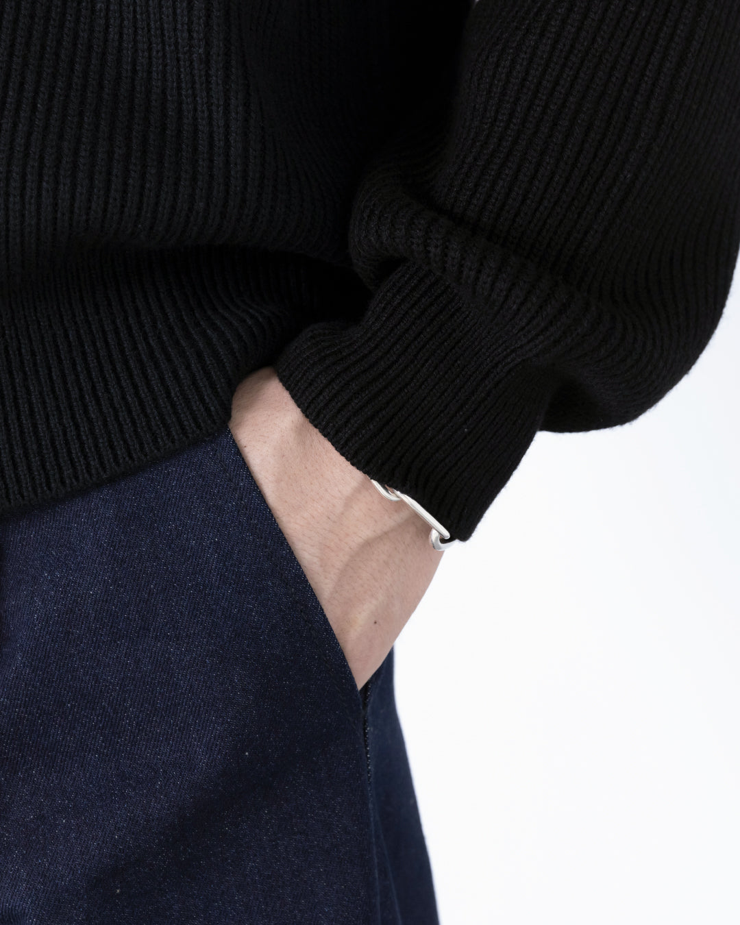 Wool Mixed Half Zip Knit -black-