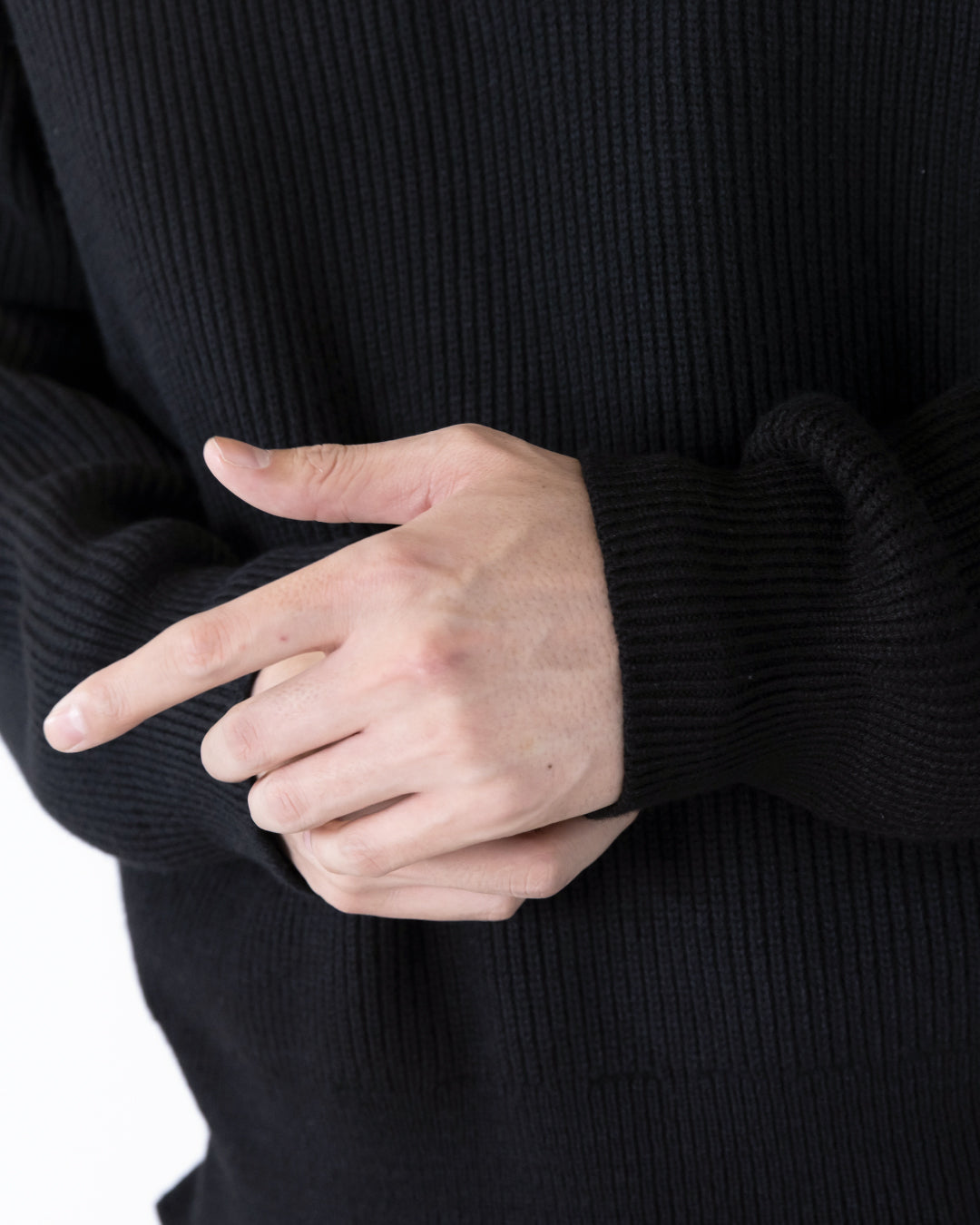 Wool Mixed Half Zip Knit -black-