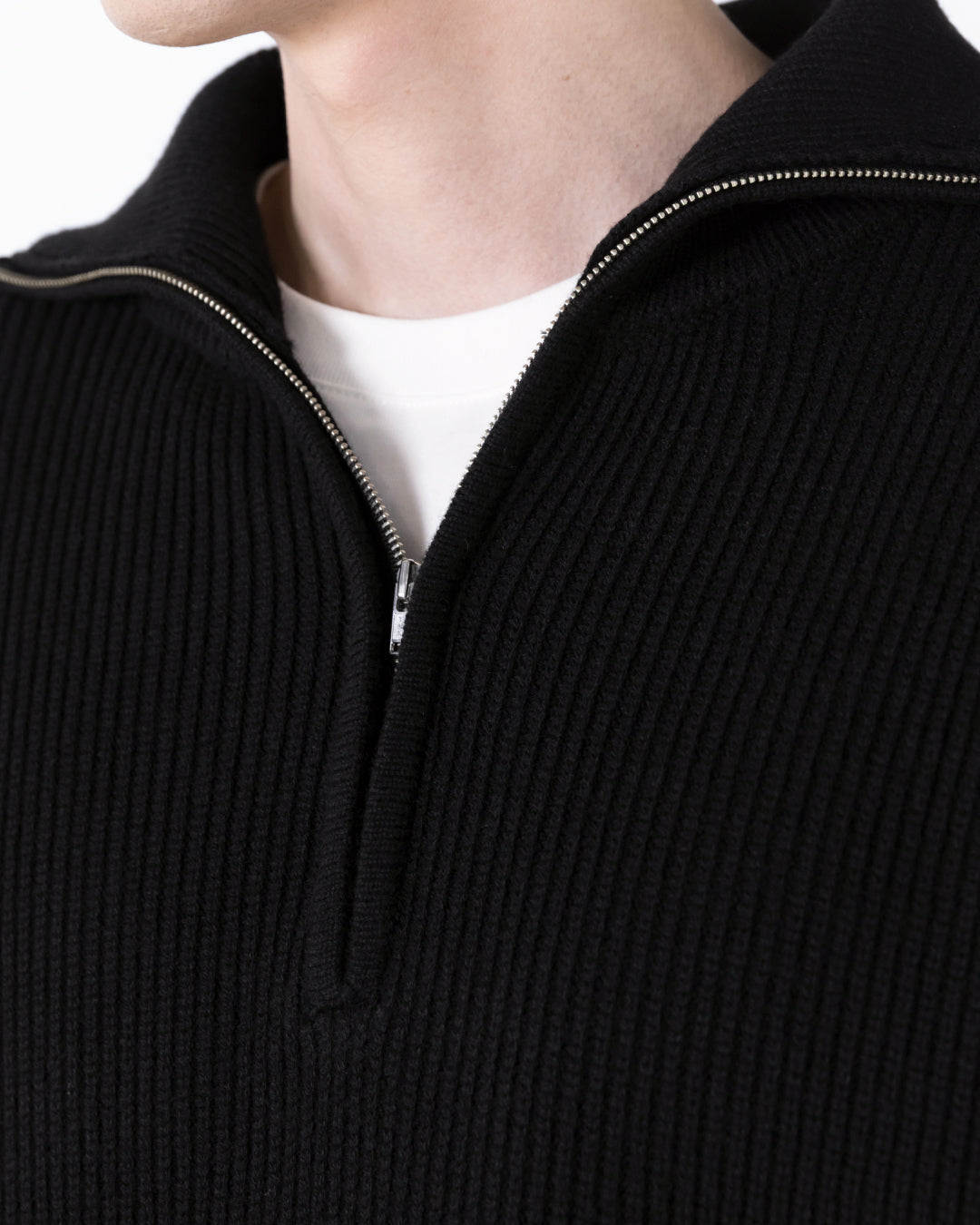 Wool Mixed Half Zip Knit -black-