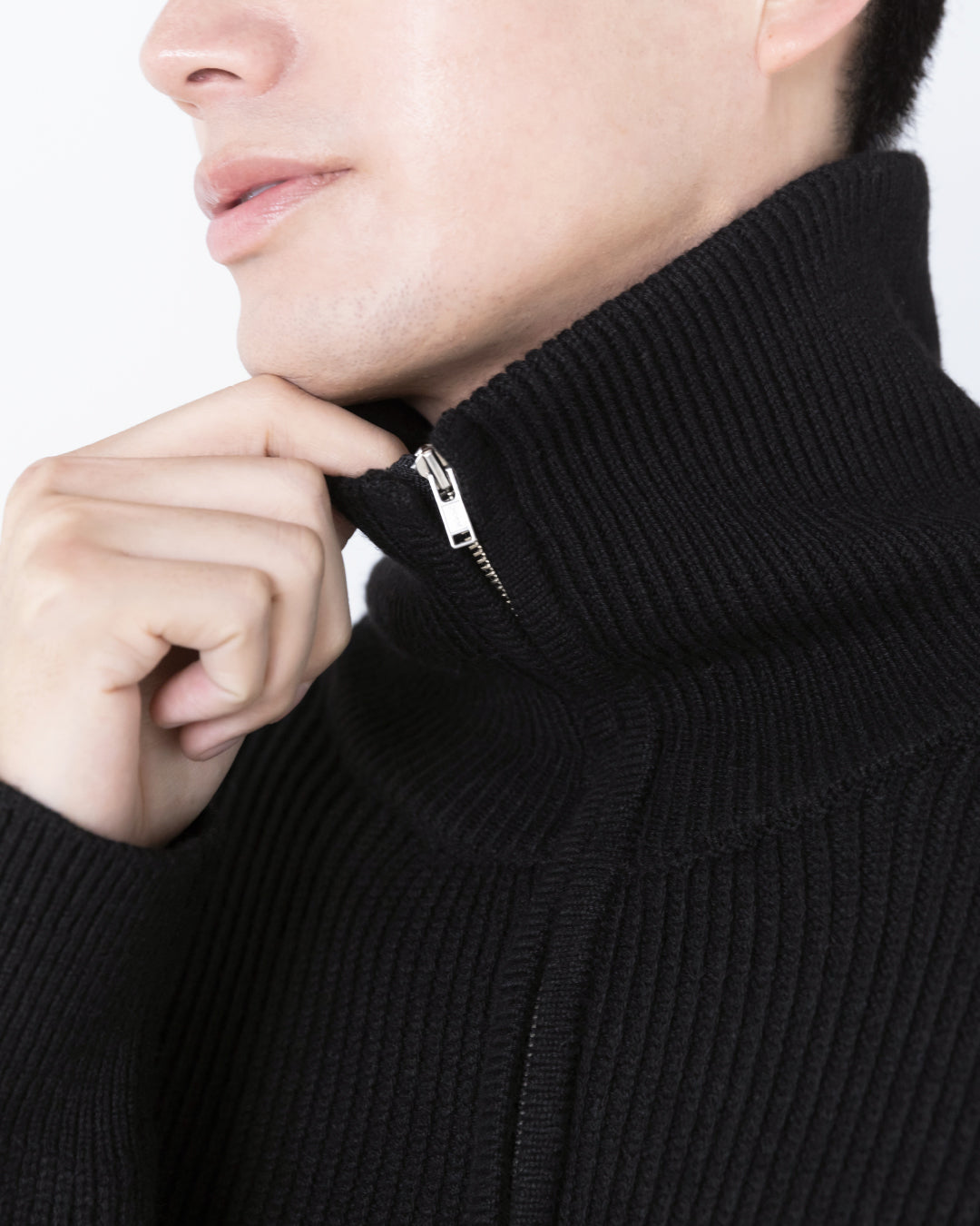 Wool Mixed Half Zip Knit -black-