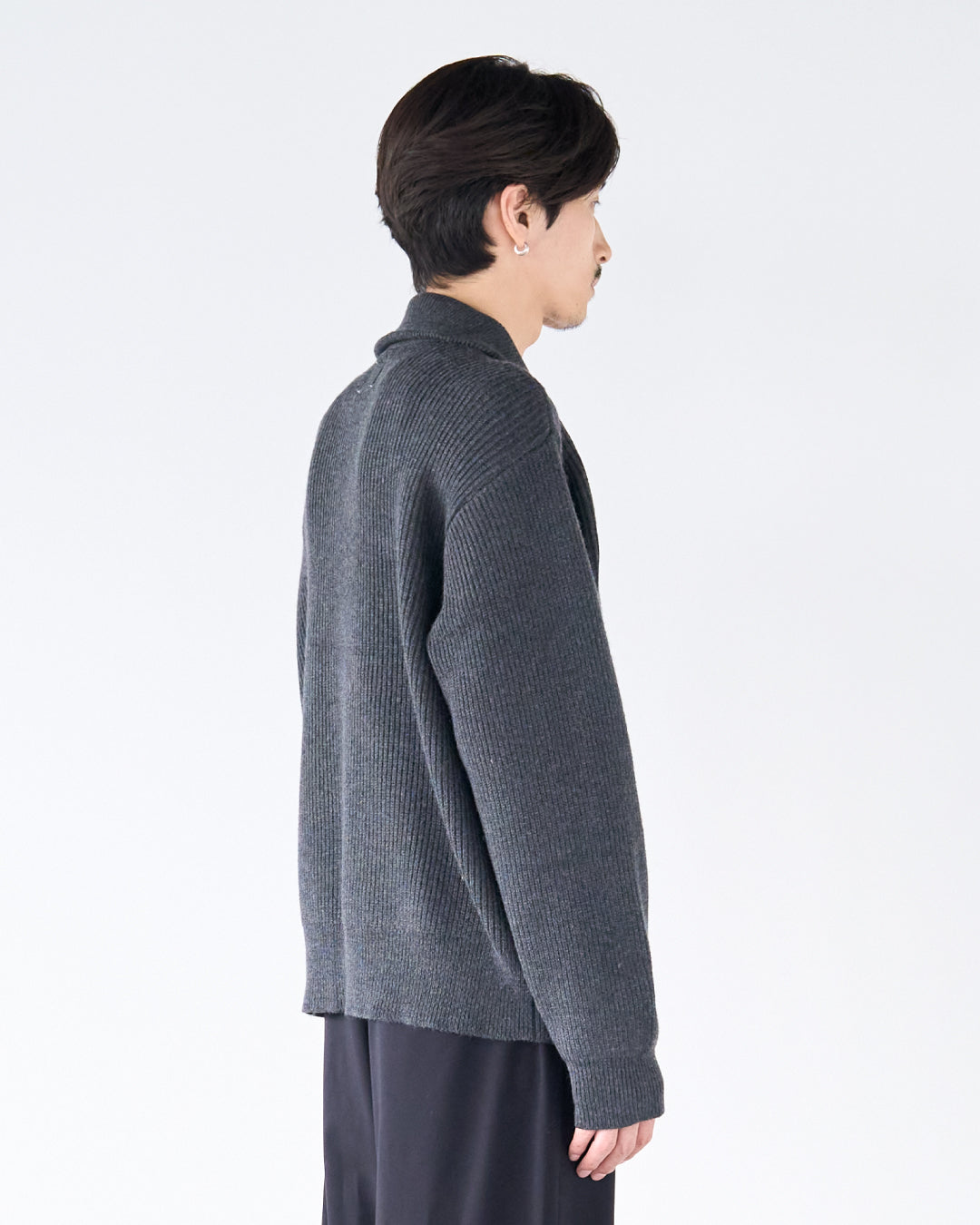 Wool Mixed Half Zip Knit -dark gray-