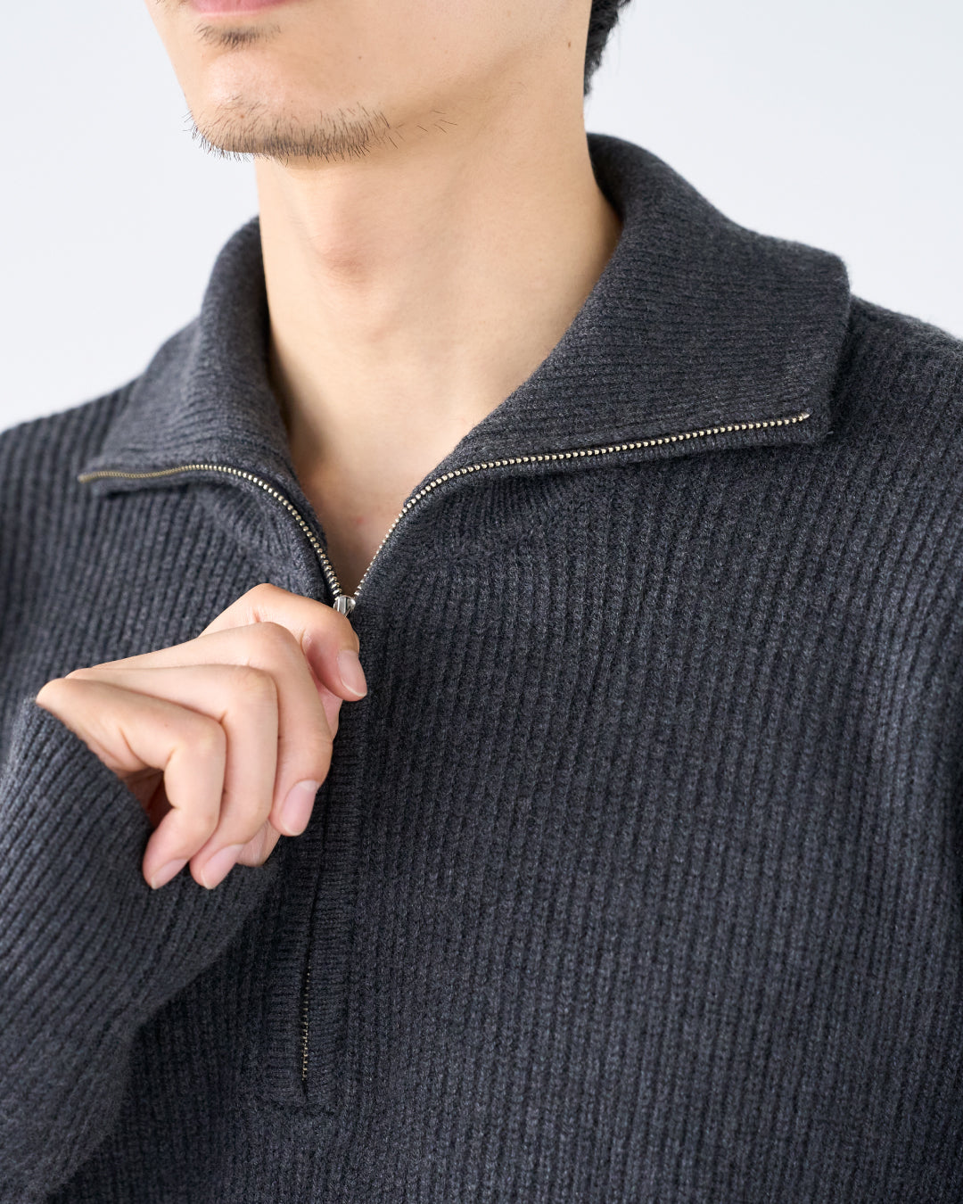 Wool Mixed Half Zip Knit -dark gray-