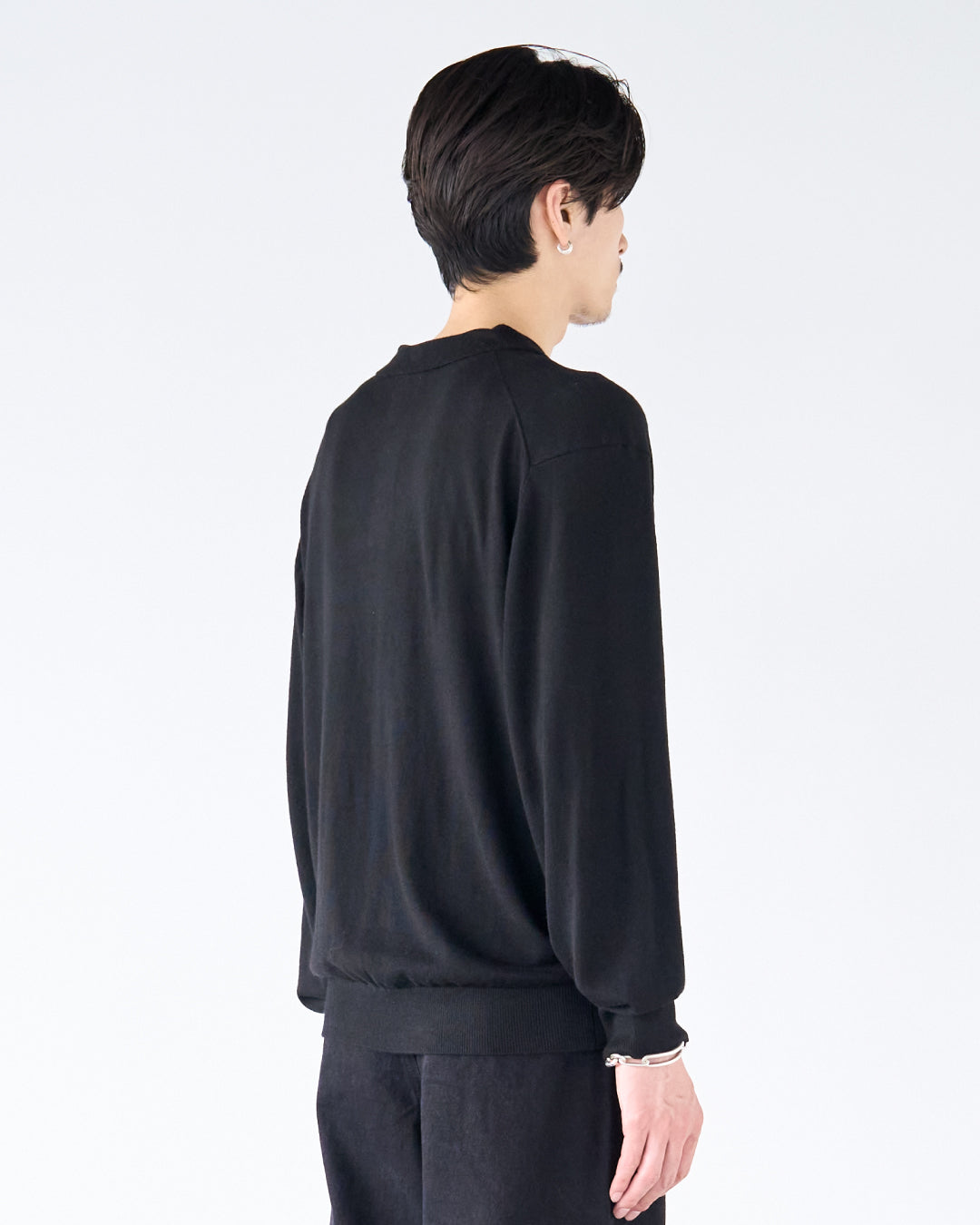Wool Mixed L/S Knit Polo -black-
