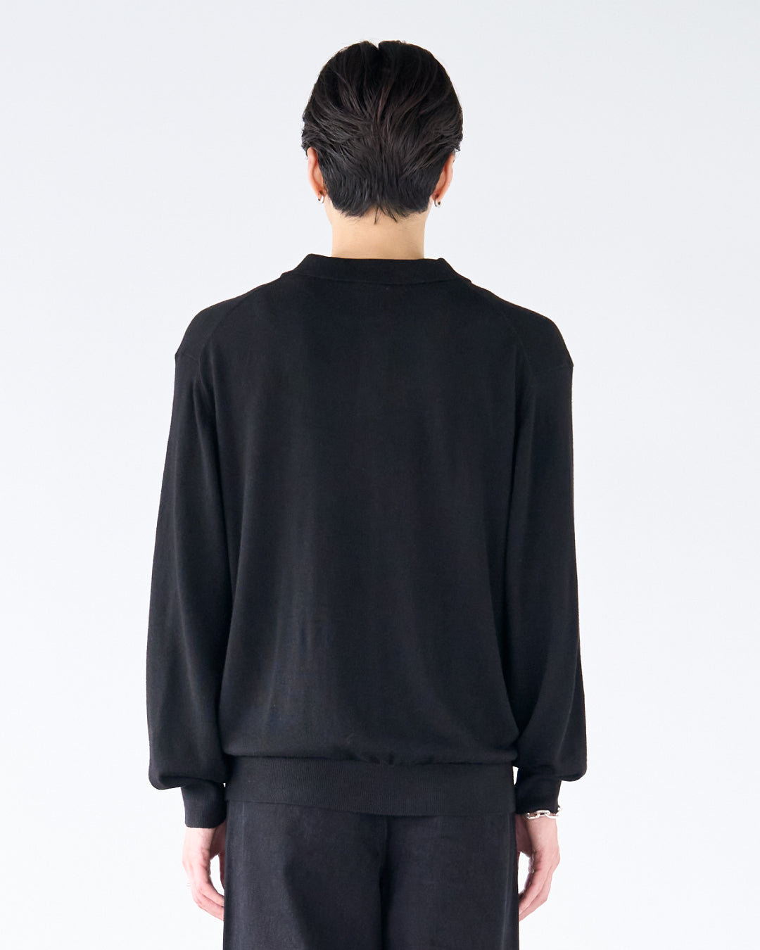 Wool Mixed L/S Knit Polo -black-