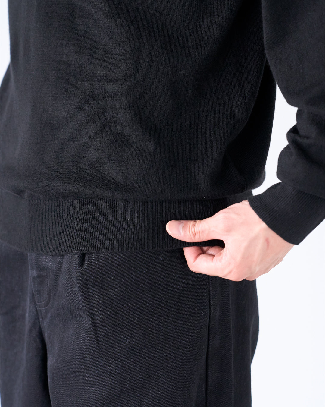 Wool Mixed L/S Knit Polo -black-