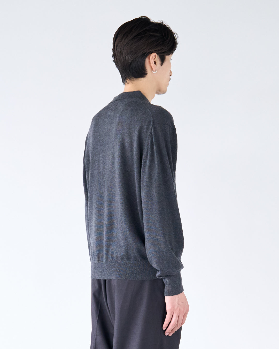 Wool Mixed L/S Knit Polo -dark gray-