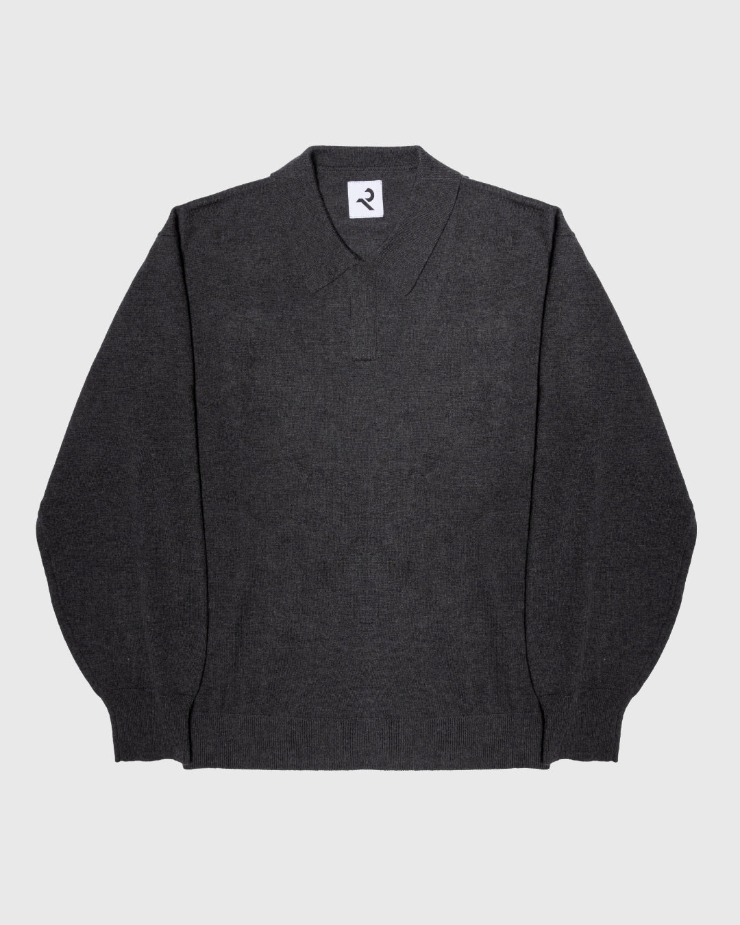 Wool Mixed L/S Knit Polo -dark gray-