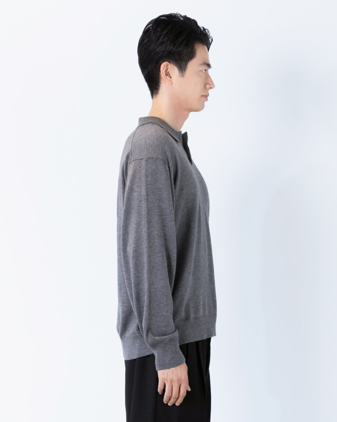 Wool Mixed L/S Knit Polo -gray-