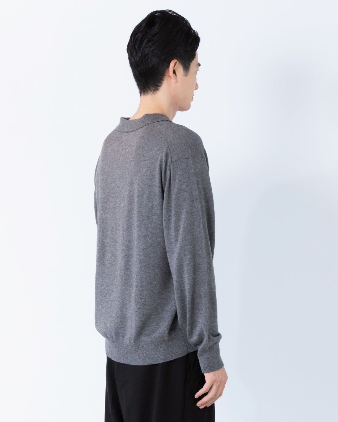 Wool Mixed L/S Knit Polo -gray-