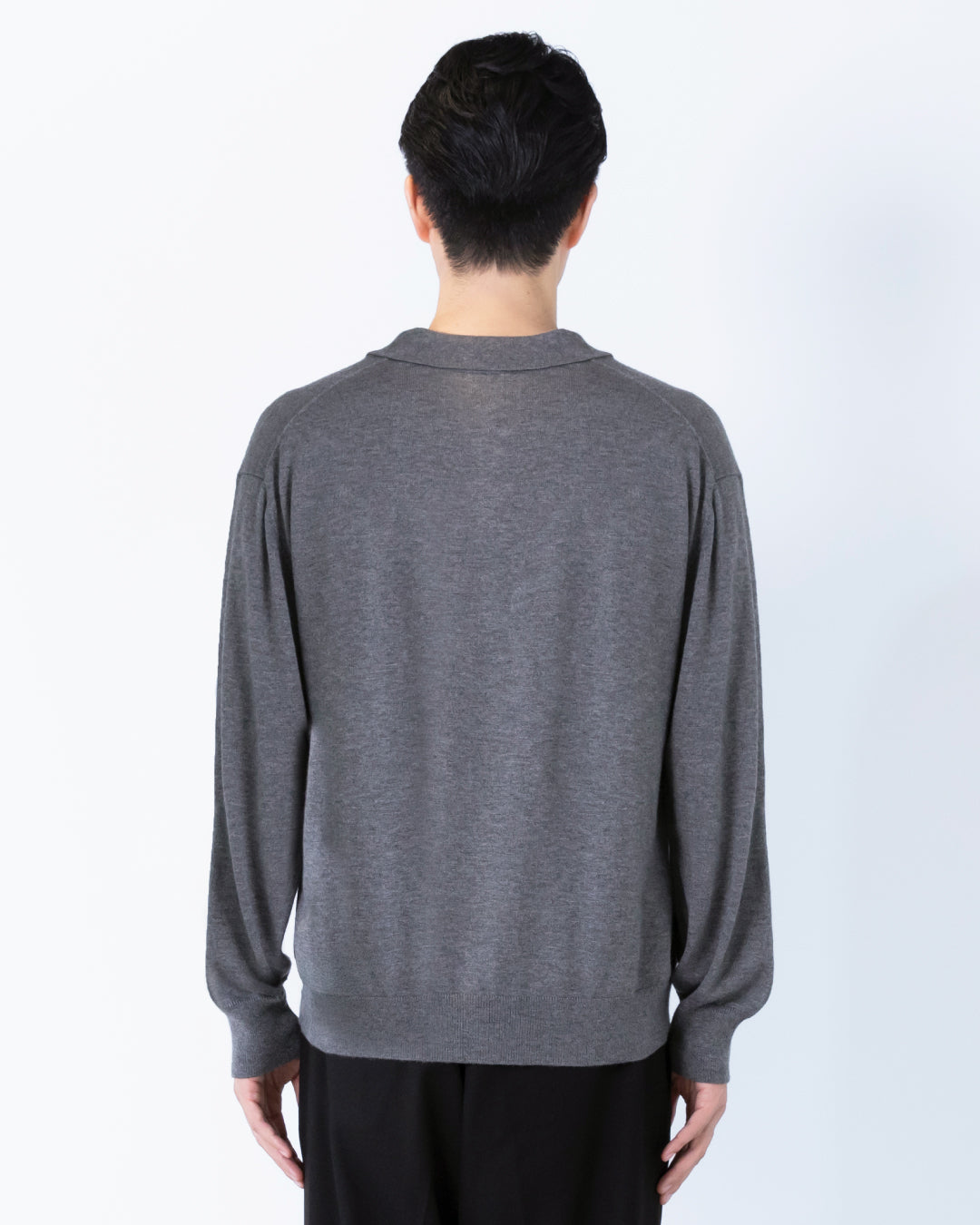 Wool Mixed L/S Knit Polo -gray-