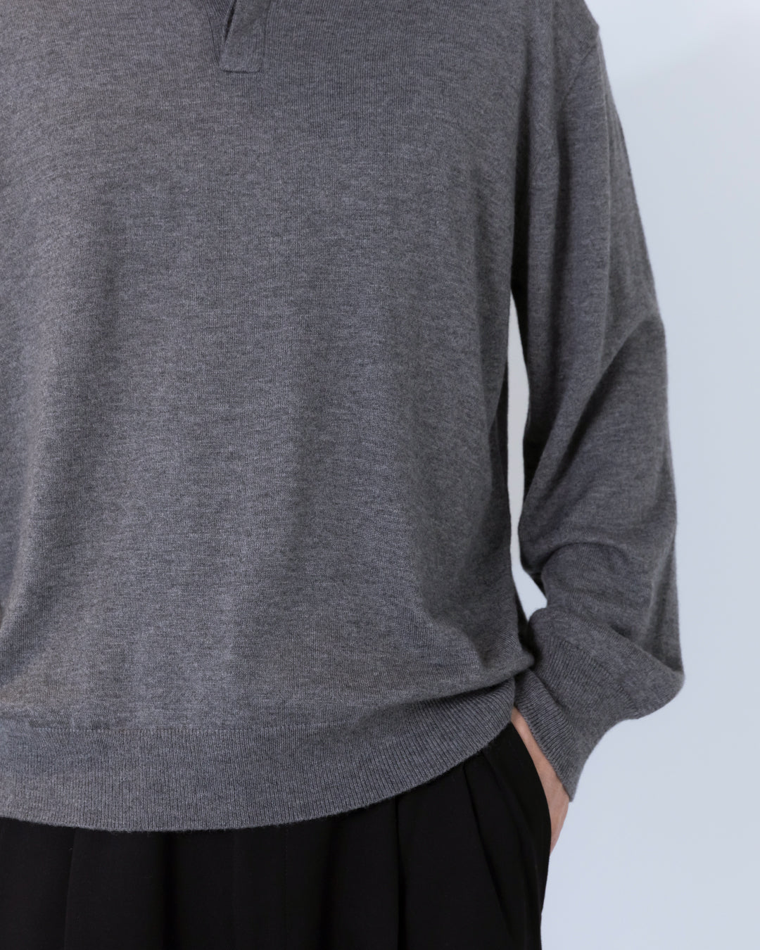 Wool Mixed L/S Knit Polo -gray-