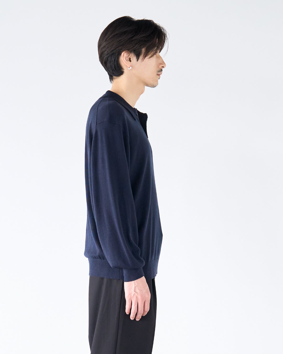 Wool Mixed L/S Knit Polo -navy-