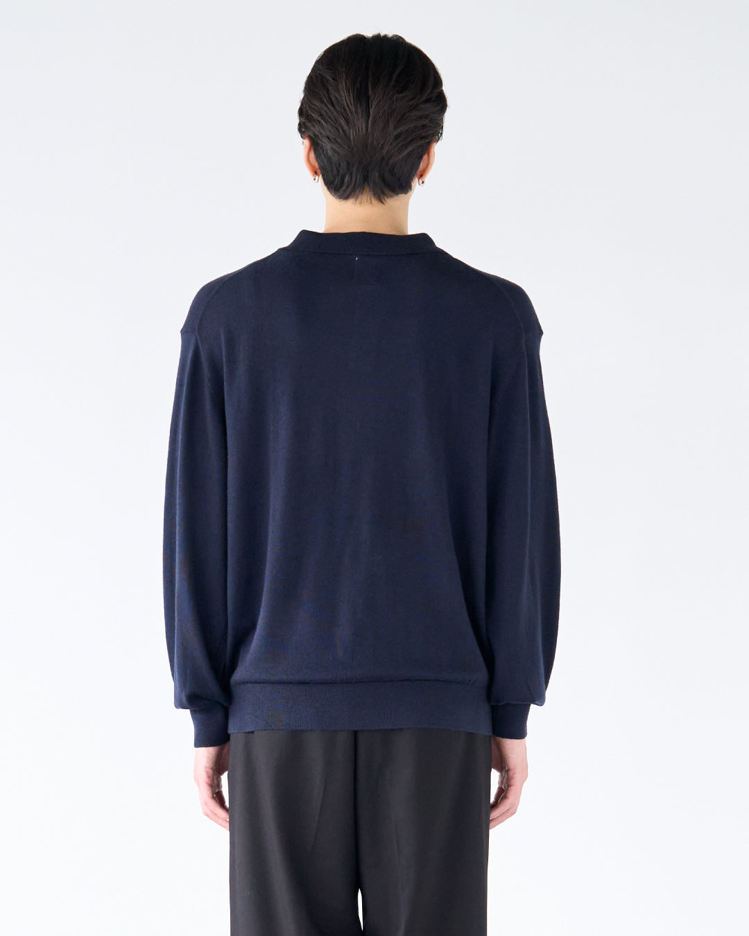 Wool Mixed L/S Knit Polo -navy-
