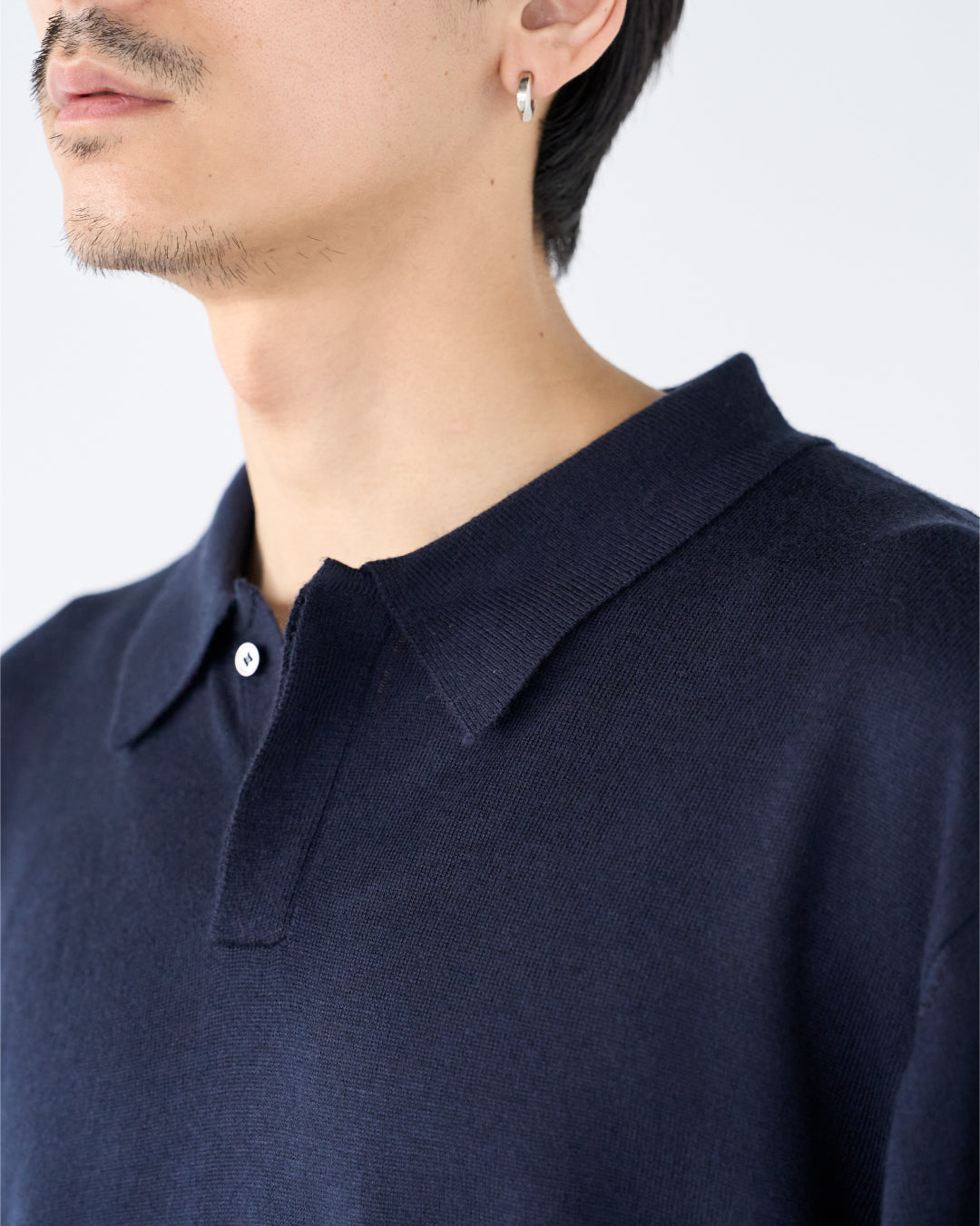 Wool Mixed L/S Knit Polo -navy-