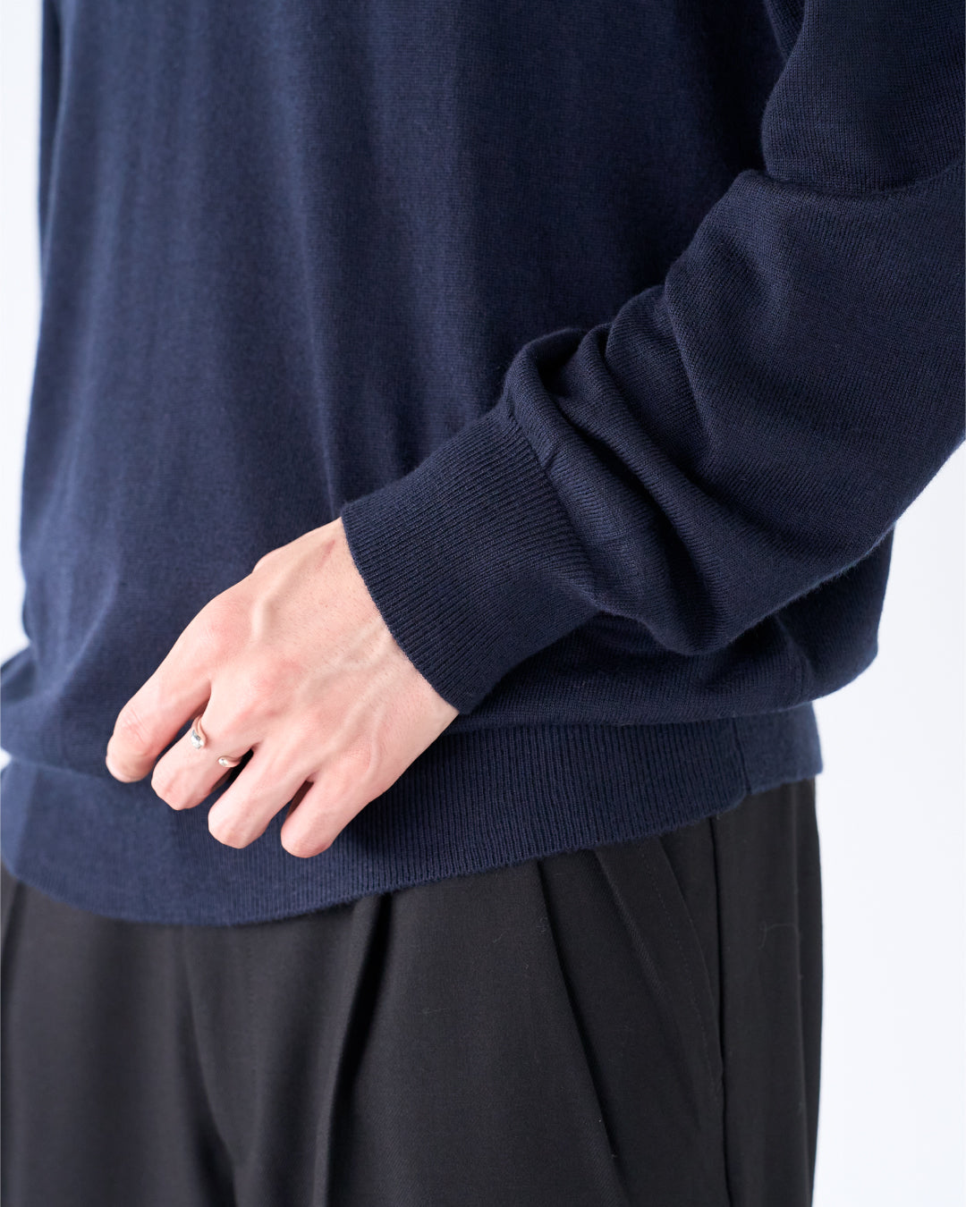 Wool Mixed L/S Knit Polo -navy-