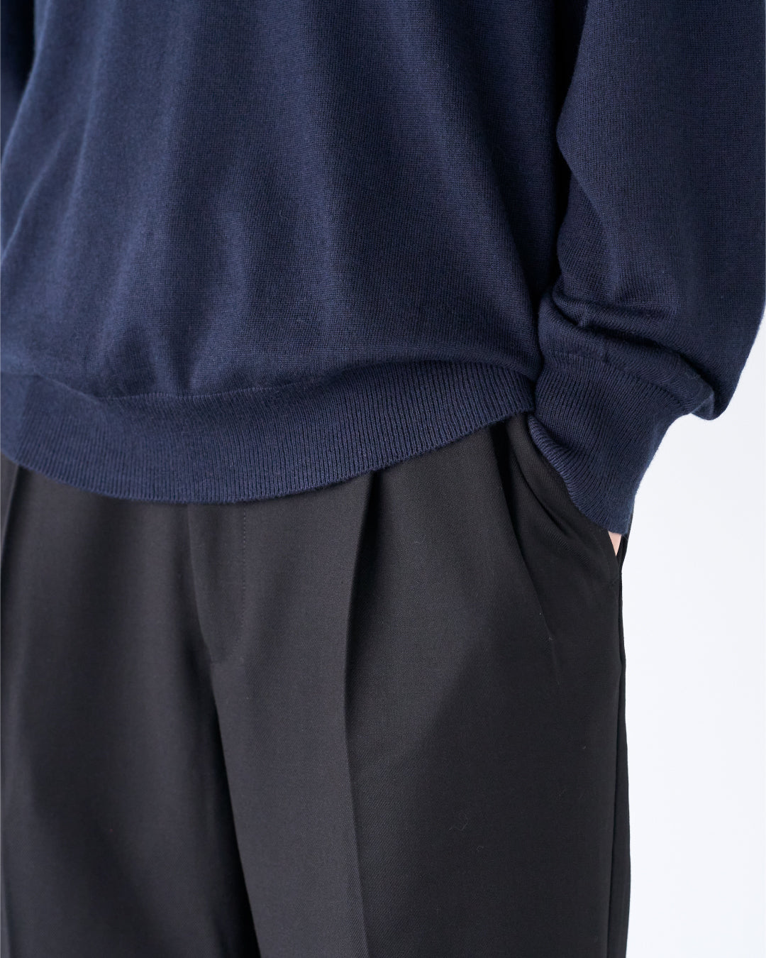 Wool Mixed L/S Knit Polo -navy-