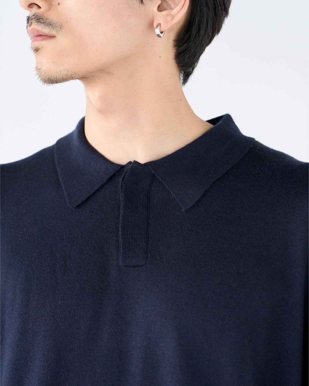 Wool Mixed L/S Knit Polo -navy-