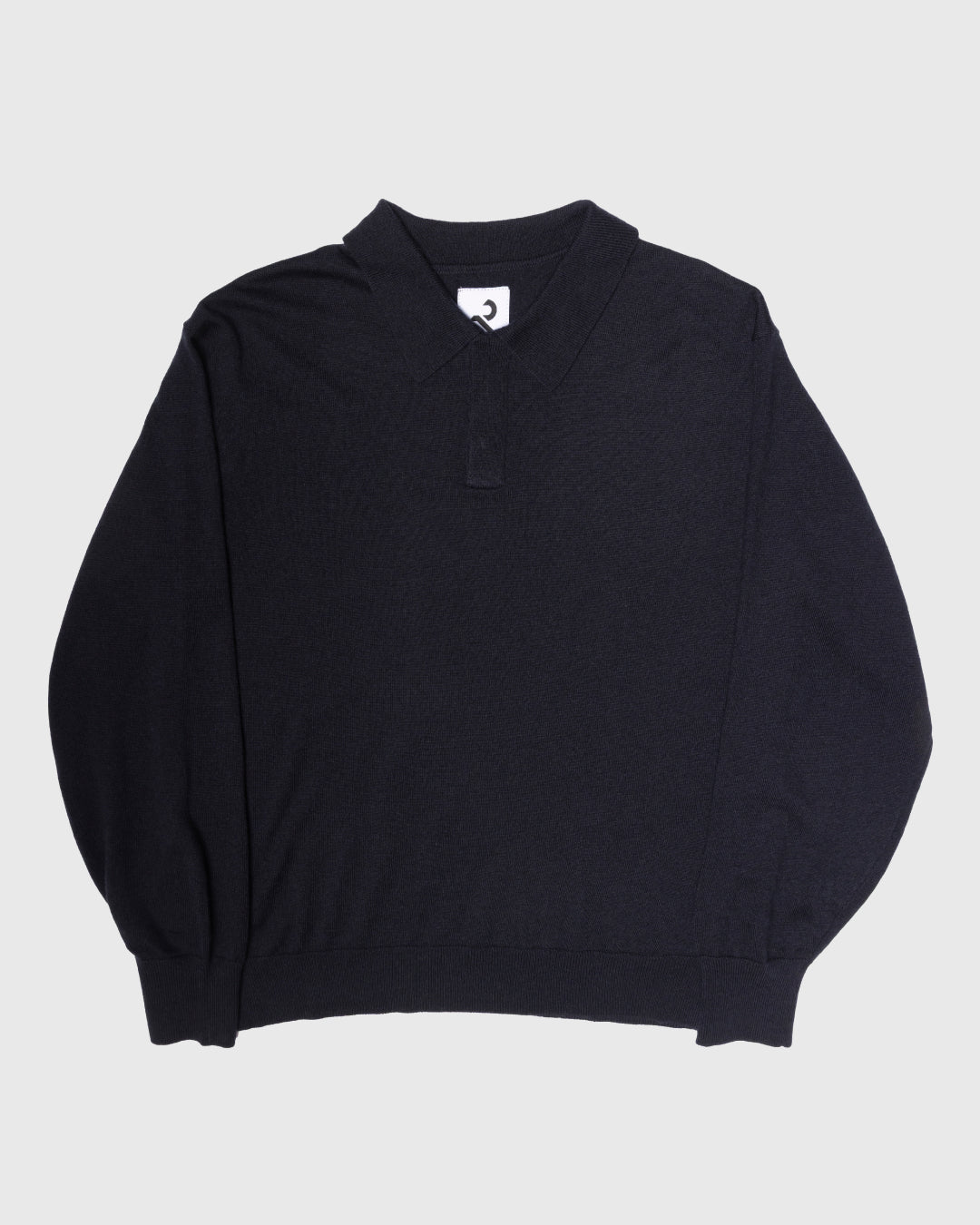 Wool Mixed L/S Knit Polo -navy-