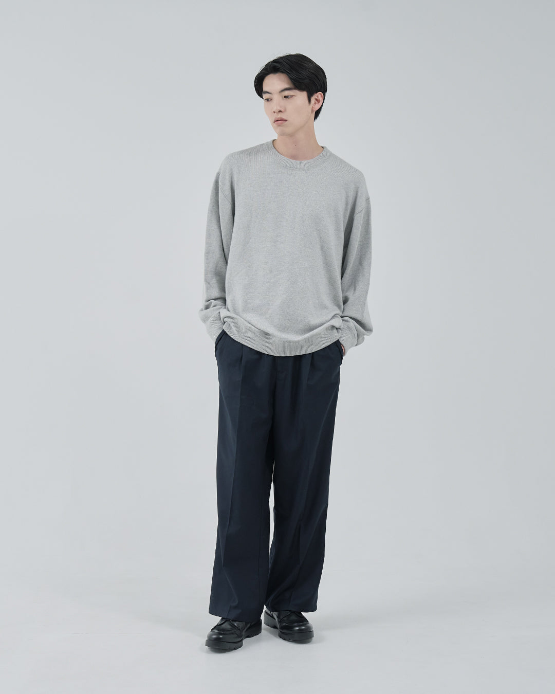 2Tuck Wide Slacks -navy-