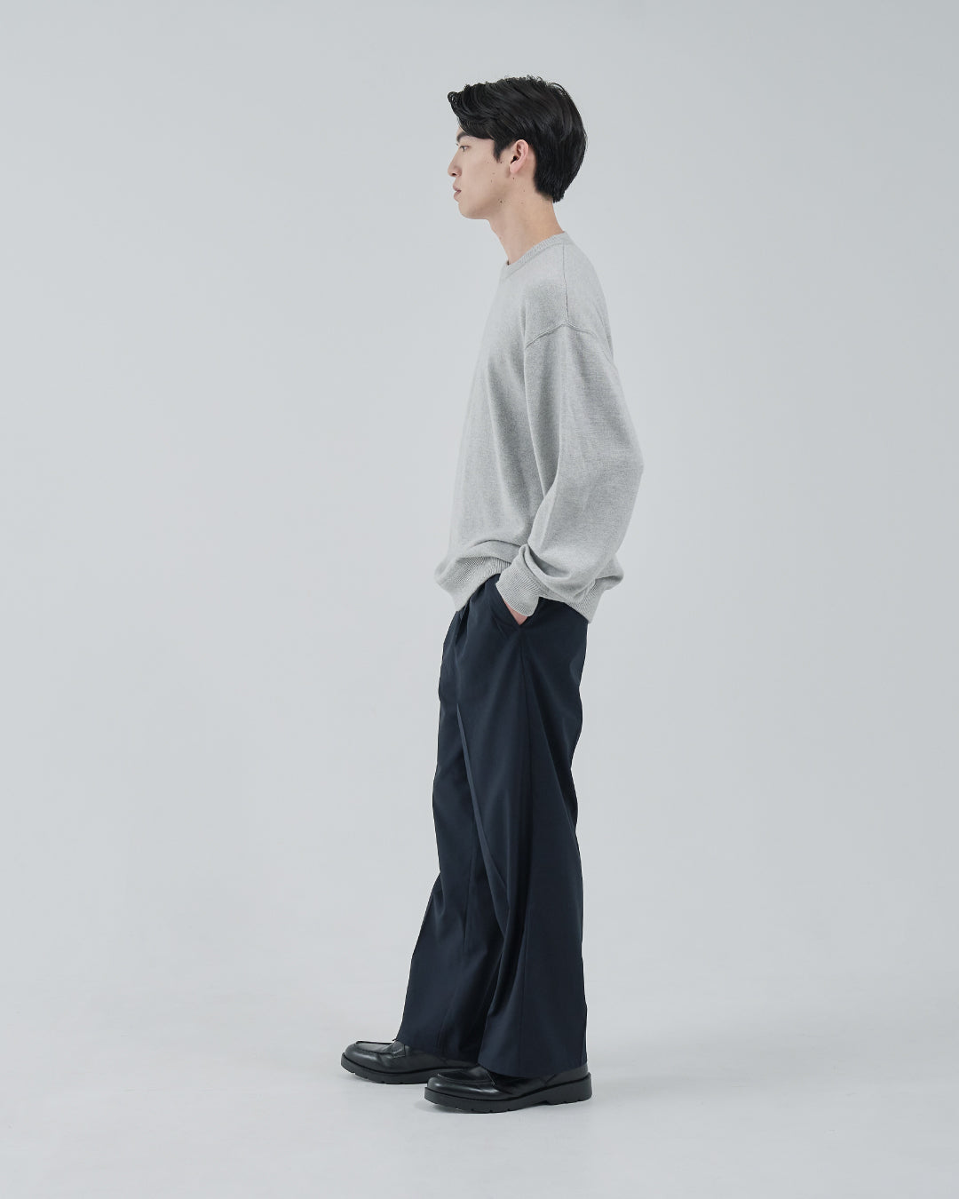 2Tuck Wide Slacks -navy-