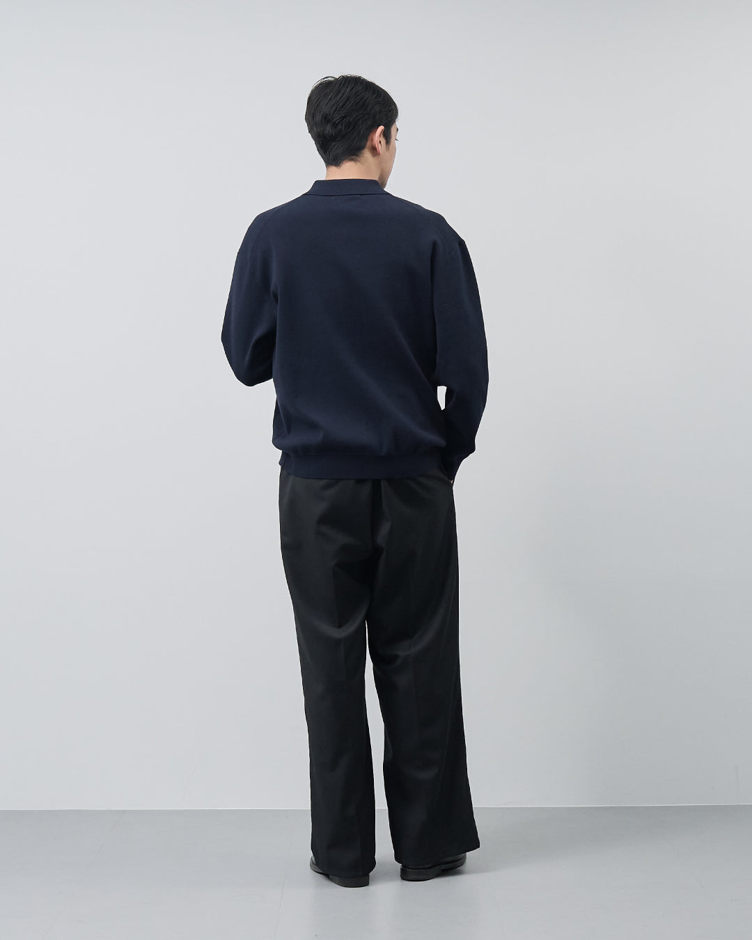 High Twist Cotton×Nylon Collared Knit Cardigan -navy-