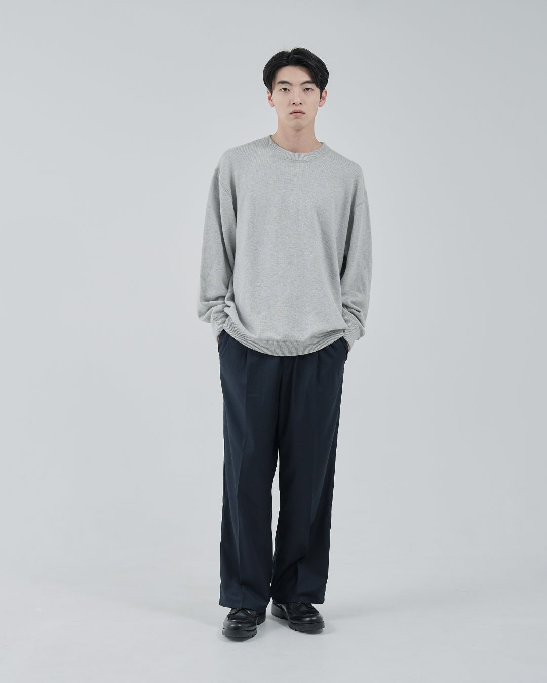 2Tuck Wide Slacks -navy-