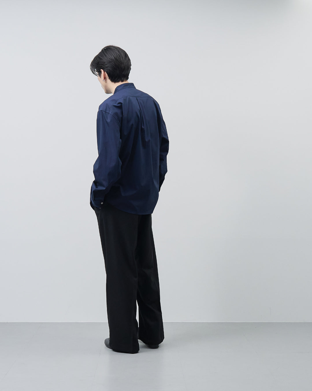 Relaxed Fit Band Collar L/S Shirt -navy-